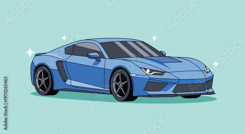 Sleek Blue Sports Car Illustration on a Light Blue Background.