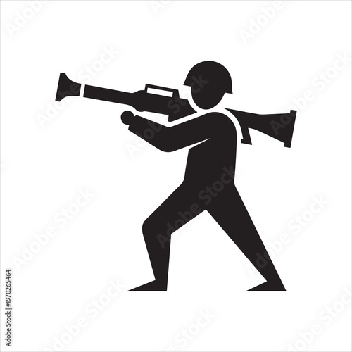 Soldier silhouette with bazooka in standing pose icon vector illustration in trendy style. Old Retro Vintage Army or Infantry on World War II. Editable graphic resources for many purposes
