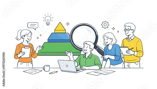 Team structuring information hierarchy and improving content clarity together during a collaborative workflow refinement session in a modern office