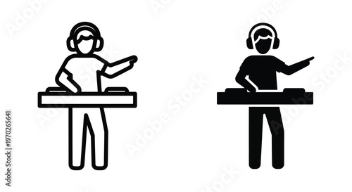 Two dj figures with equipment one outlined a striking silhouette