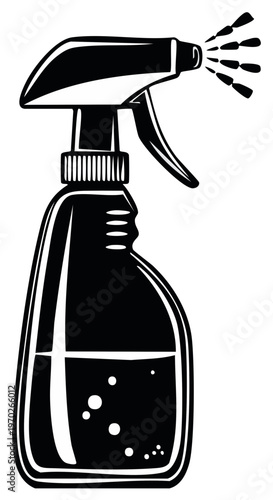 Spray bottle with liquid being dispensed in vector format black and white