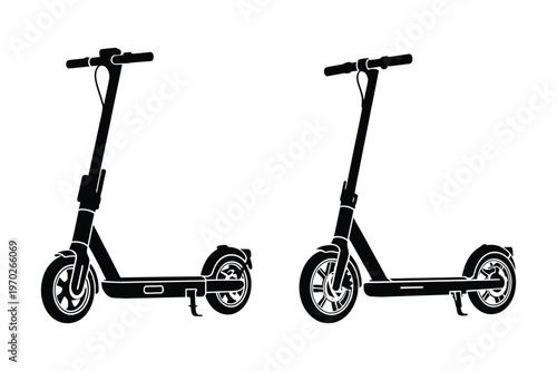 Vector silhouettes of two electric kick scooters