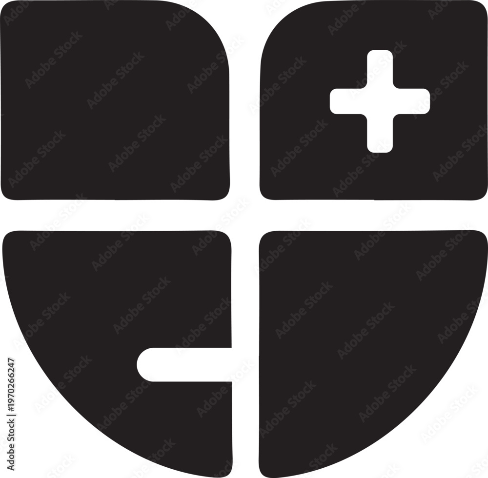 Obraz premium Minimalist Shield Coat of Arms Icon: Solid Black Divided Crest Silhouette