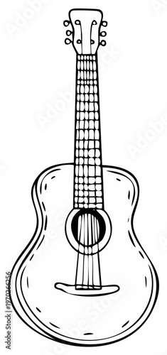 Hand drawn acoustic guitar sketch with a simple outline and whimsical design elements