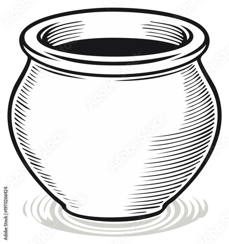 Simple Sketch of Empty Ceramic Plant Pot Illustration with Cross-hatch Shading