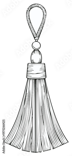 Elegant monochrome tassel design, detailed hand drawn illustration. Vector decoration element