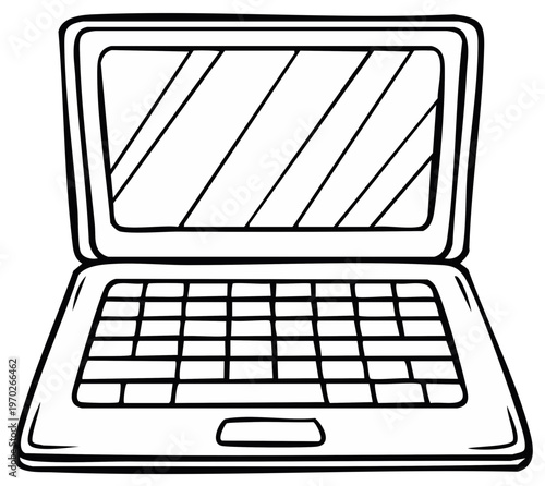 Laptop Computer Outline Illustration of a Portable PC with Screen Keyboard and Trackpad