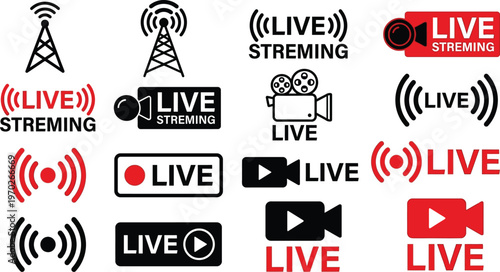 Fotografie Live streaming icon set