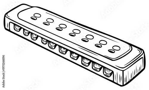 Harmonica Hand Drawn Musical Instrument Vector Illustration Outline