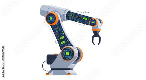 Advanced robotic arm for assembly and manufacturing tasks showcasing intricate internal circuitry and technological innovation with a precision grip manipulator for industrial automation and