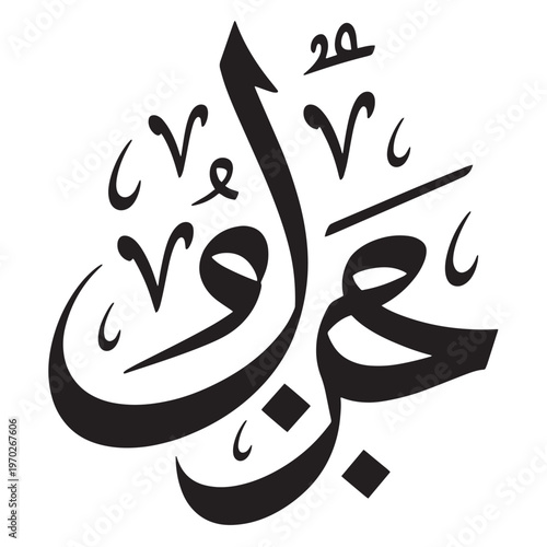 Elegant Arabic calligraphy with intricate swirls, representing Islamic art and spirituality.