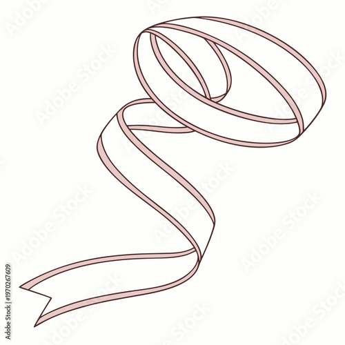 A delicate looping ribbon illustration in a pale rosy hue gracefully curves and twists creating an elegant and flowing form