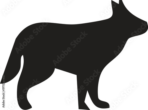 A black silhouette illustration of a german shepherd standing on a plain white background area