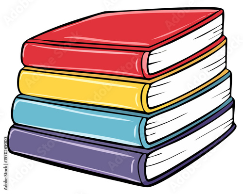 Stack of colorful closed books on a plain background illustration