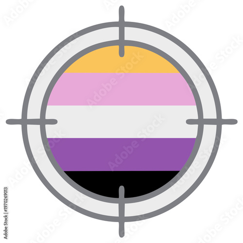 Genderfluid Pride Flag in a Target Crosshair Symbolizing Discrimination and Hate