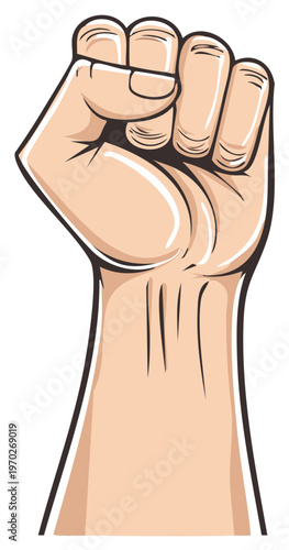 Raised fist symbol of strength and solidarity unity for human rights and social justice in vector illustration