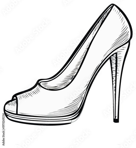 Elegant Peep Toe Stiletto High Heel Shoe Sketch Artistic Drawing Fashion Footwear