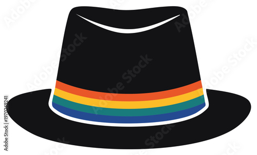 Classic Black Fedora Hat With Rainbow Band Accent