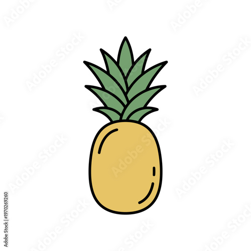 Simple yellow pineapple with green leaves, vector illustration