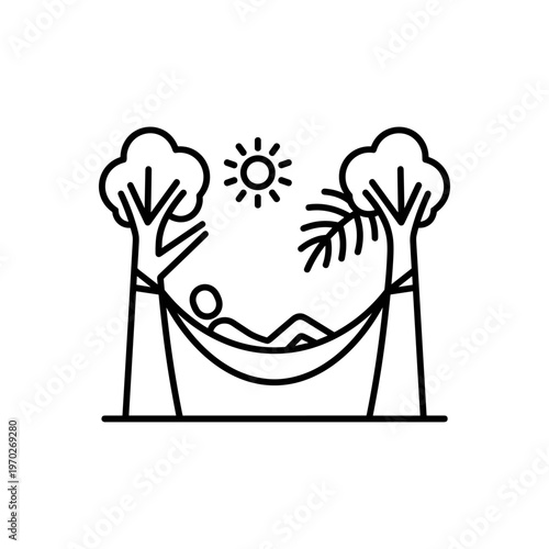 Person relaxing in a hammock between two trees under the sun