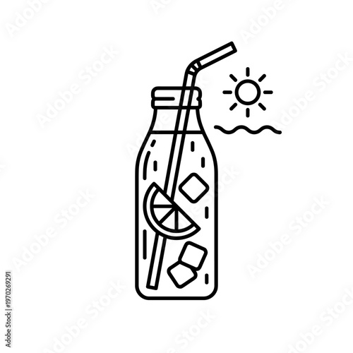 Simple line art of a refreshing drink with ice and lemon slice