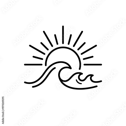 Minimalist sun and wave line art illustration