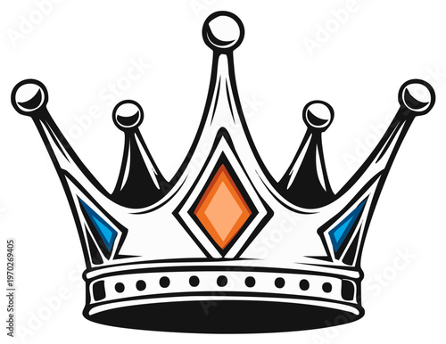 Ornate royal crown with gemstones and pointed spires for royalty and power