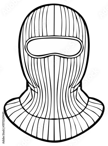 Balaclava Mask Outline for Skiing or Criminal Use Drawn in Black Lines