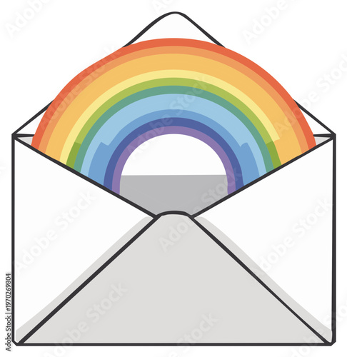Open Envelope Delivering Vibrant Rainbow Arch with Bright Colors
