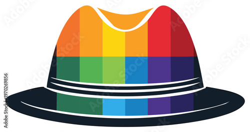 Striking Rainbow Colored Fedora Hat Illustration for LGBTQ Community Celebrations