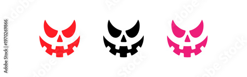 Three stylized devil face icons with different colors