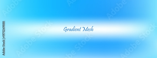 A clean vector design showcasing a soft blue gradient background with a bright central light source and the text 'Gradient Mesh' in elegant calligraphic font.
