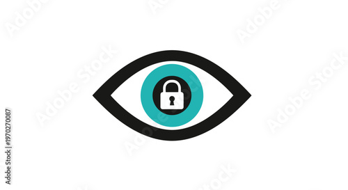 Cybersecurity symbol of an eye with a padlock inside the pupil representing data protection and digital privacy concepts for secure online surveillance and information safety in a technological