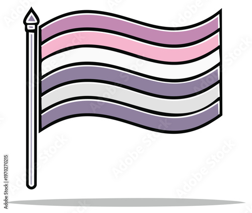 Waving Genderfluid Pride Flag with Horizontal Stripes on Flagpole