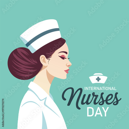 International nurses day banner with woman nurses on blue background