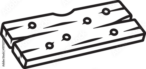 Minimalist Wooden Plank with Nail Holes Vector Icon for Construction Plans, DIY Home Repair Guides, Furniture Assembly Manuals, Architectural Blueprints, Woodworking Tutorials, and Interior