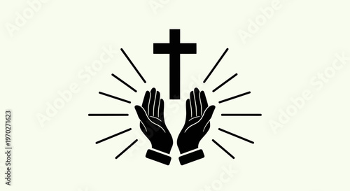 Christianity symbol with praying hands and cross.