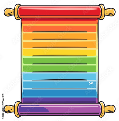 Colorful rainbow scroll illustration with LGBTQ pride flag colors
