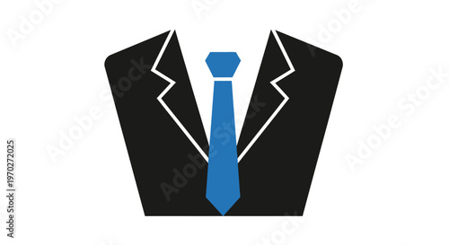 Professional Business Suit with Blue Tie Icon, Formal Attire Symbol on Isolated White Background
