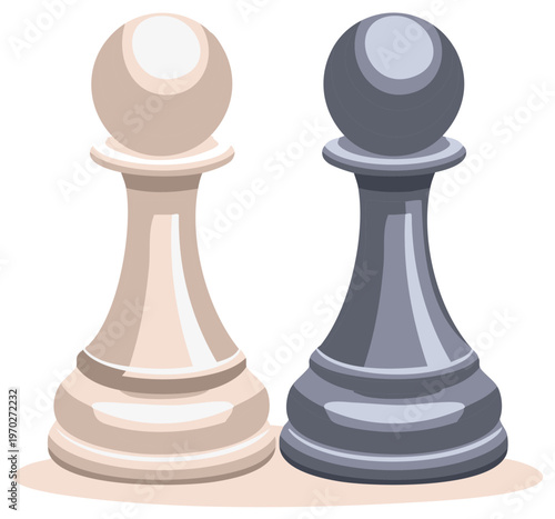 Chess pawns strategy challenge with black and white color vector illustration