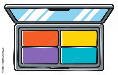 Brightly colored eyeshadow palette with mirror and four shades
