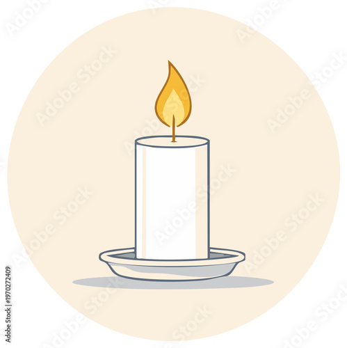 Burning Candle with Flame Icon Illustration on a Pastel Circle Background