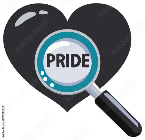 Magnifying Glass Reveals 'Pride' on a Black Heart Symbol
