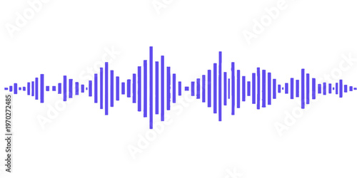A professional blue sound wave vector illustration depicts a digital audio equalizer frequency graph on a white background for business technology data and music market growth design