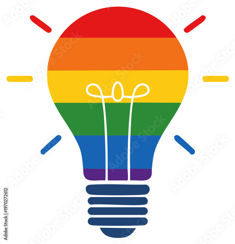 LGBTQ Pride Flag Colors in a Lightbulb Illustration Representing Equality and Ideas