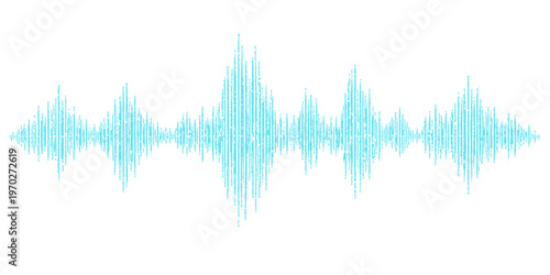 A digital blue music equalizer illustration featuring a wave pattern and audio frequency waveform designed with a sleek technology pulse for radio and medical recording