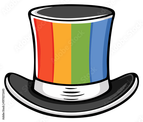 Colorful rainbow striped top hat illustration for pride month celebration and inclusivity