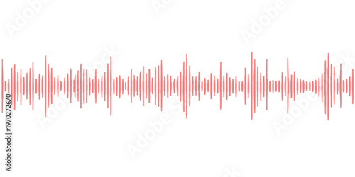 Digital blue vector illustration of a red heart beat pulse graph and audio waveform frequency on a white background representing health data and music technology