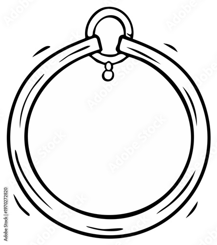 Outline illustration of a simple circular towel holder in black and white.