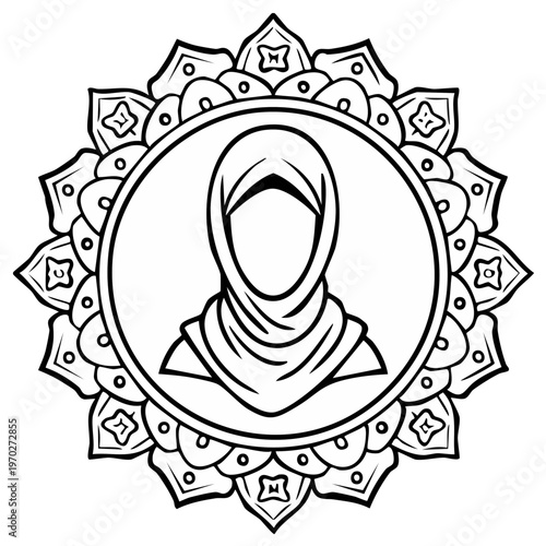 Stylized Mandala Frame Featuring a Woman Wearing a Hijab Silhouette